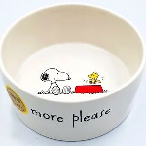 Rae Dunn Pet Dog Bowl PEANUTS "More Please" Ceramic Snoopy New 2026